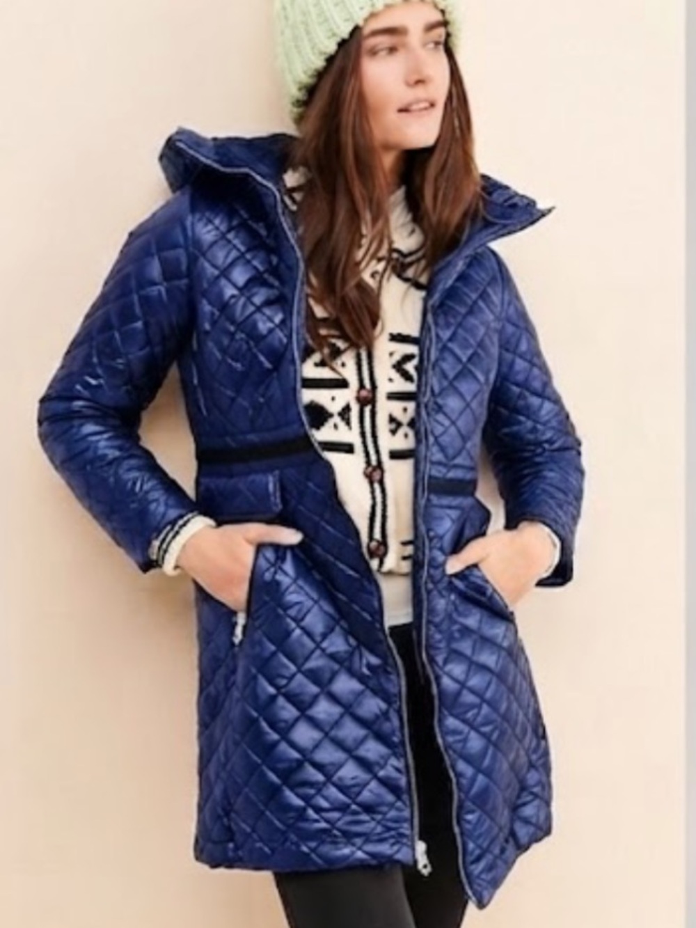 KATE SPADE LAPIS BLUE QUILTED HOODED JACKET